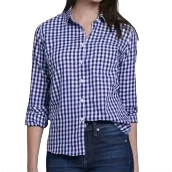New Untuckit Women's Size 2 Belleza Gingham Checkered Button Down Shirt Navy - Picture 5 of 5